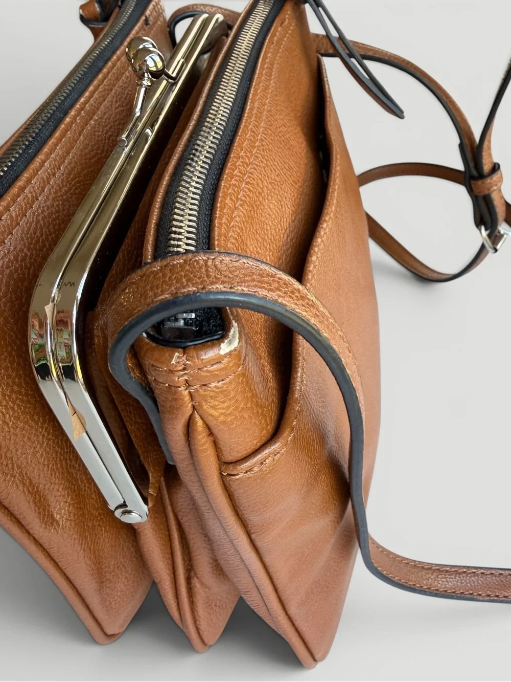 Nine West Warm Brown Crossbody with Kiss-Lock Detail